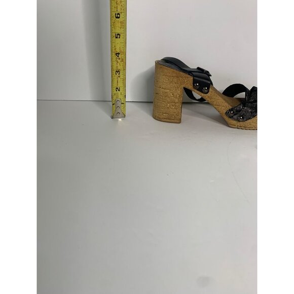 Porronet Black Sparkle Leather Cork Wedge Heels Size 8 - Picture 12 of 13